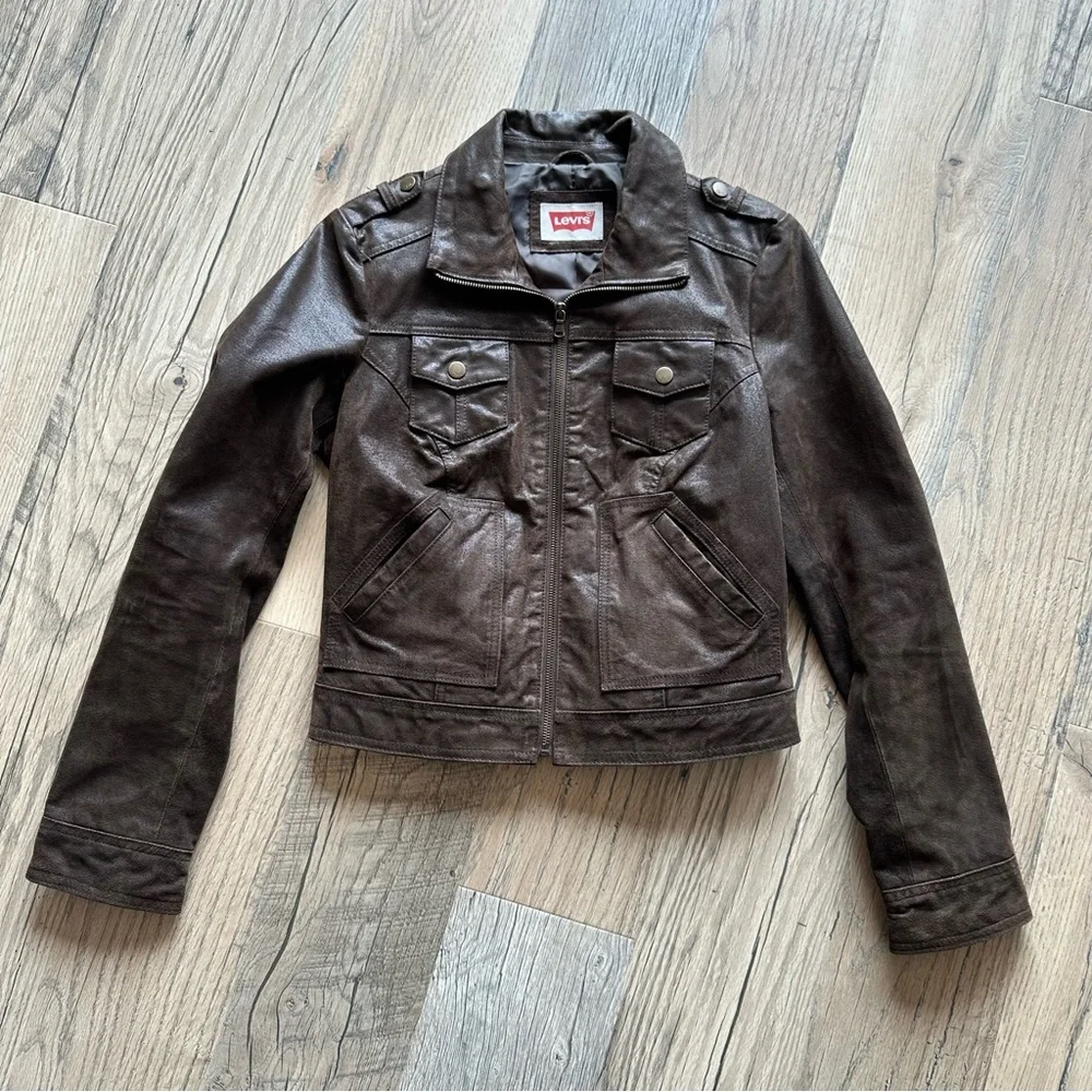 Levi’s Genuine Leather Zip Up Jacket Medium - Picture 10 of 15